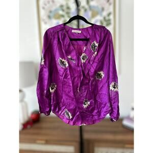 Rebecca Taylor Parker Ruffle Floral Blouse in Fuchsia Magenta Size 8